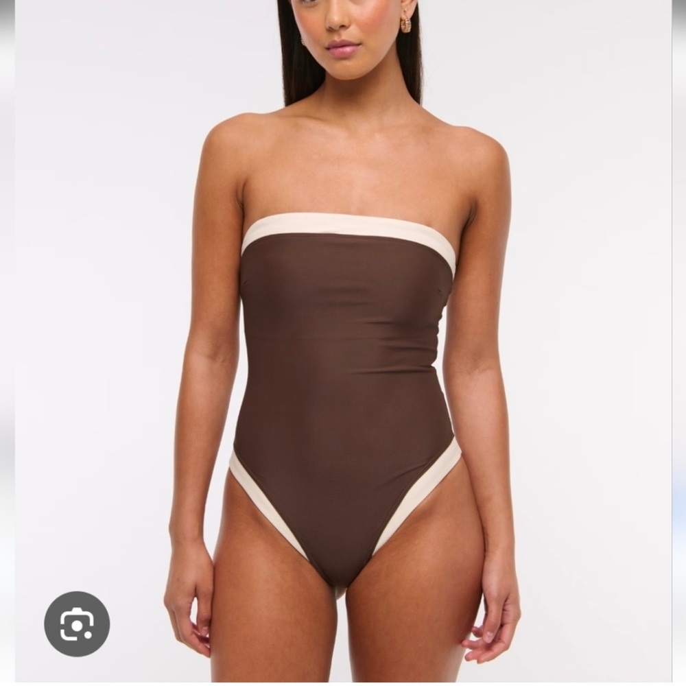 Abercrombie & Fitch Brown Strapless One-Piece with Cream Trim